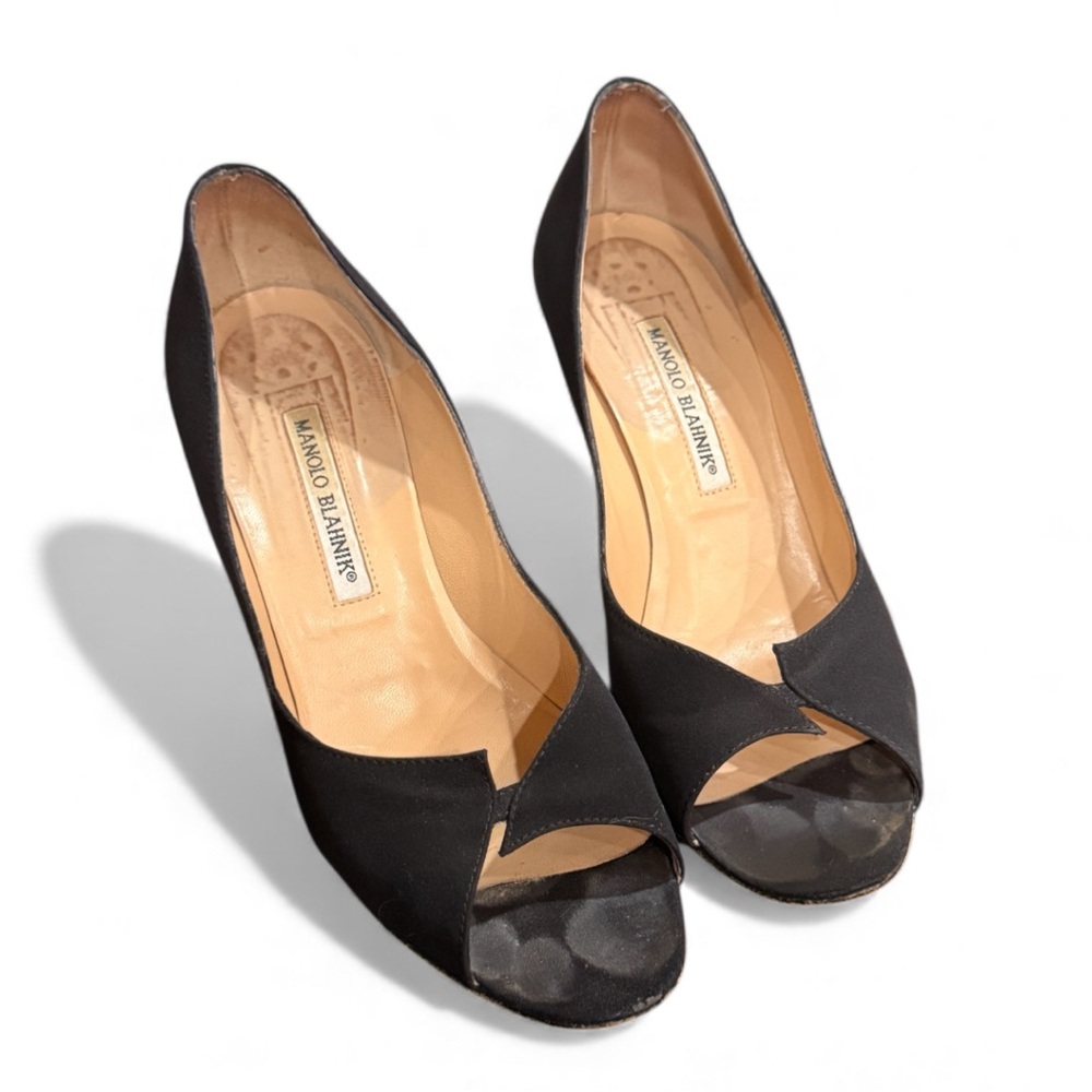 Manolo Blahnik Classic Black Open Toe Heels 39/9